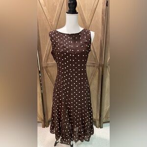 Sandra Darren A-line dress Sz 10 brown polka dots with lined preppy chic